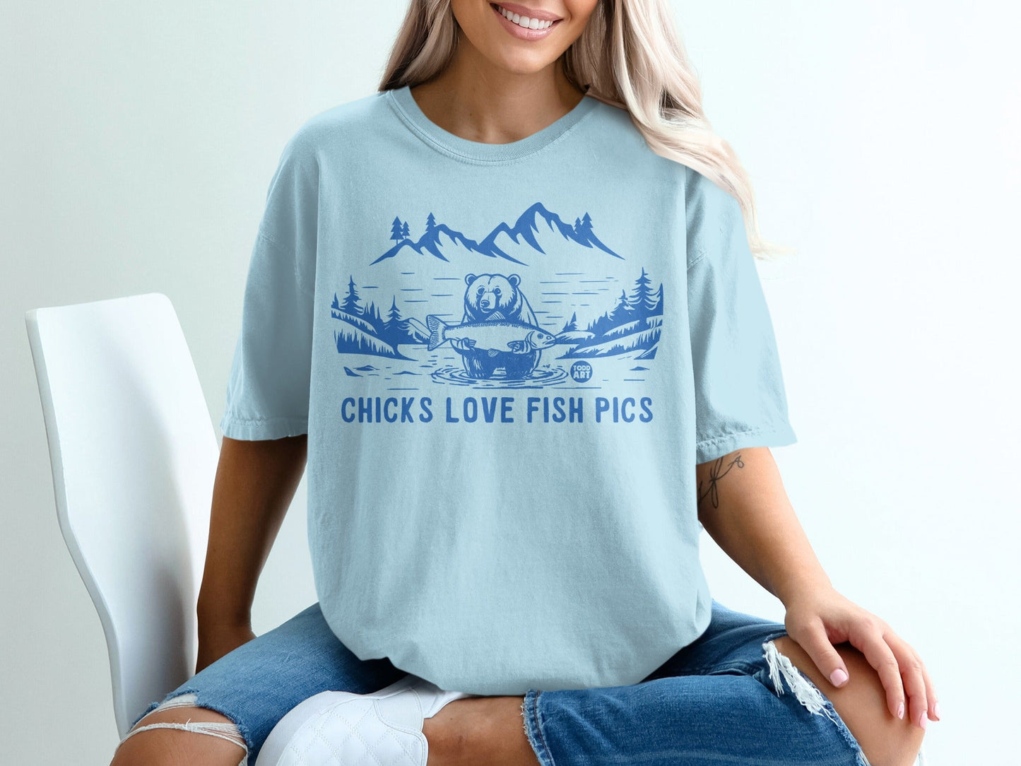 Chicks Love Fish Pics with Bear Graphic T-Shirt