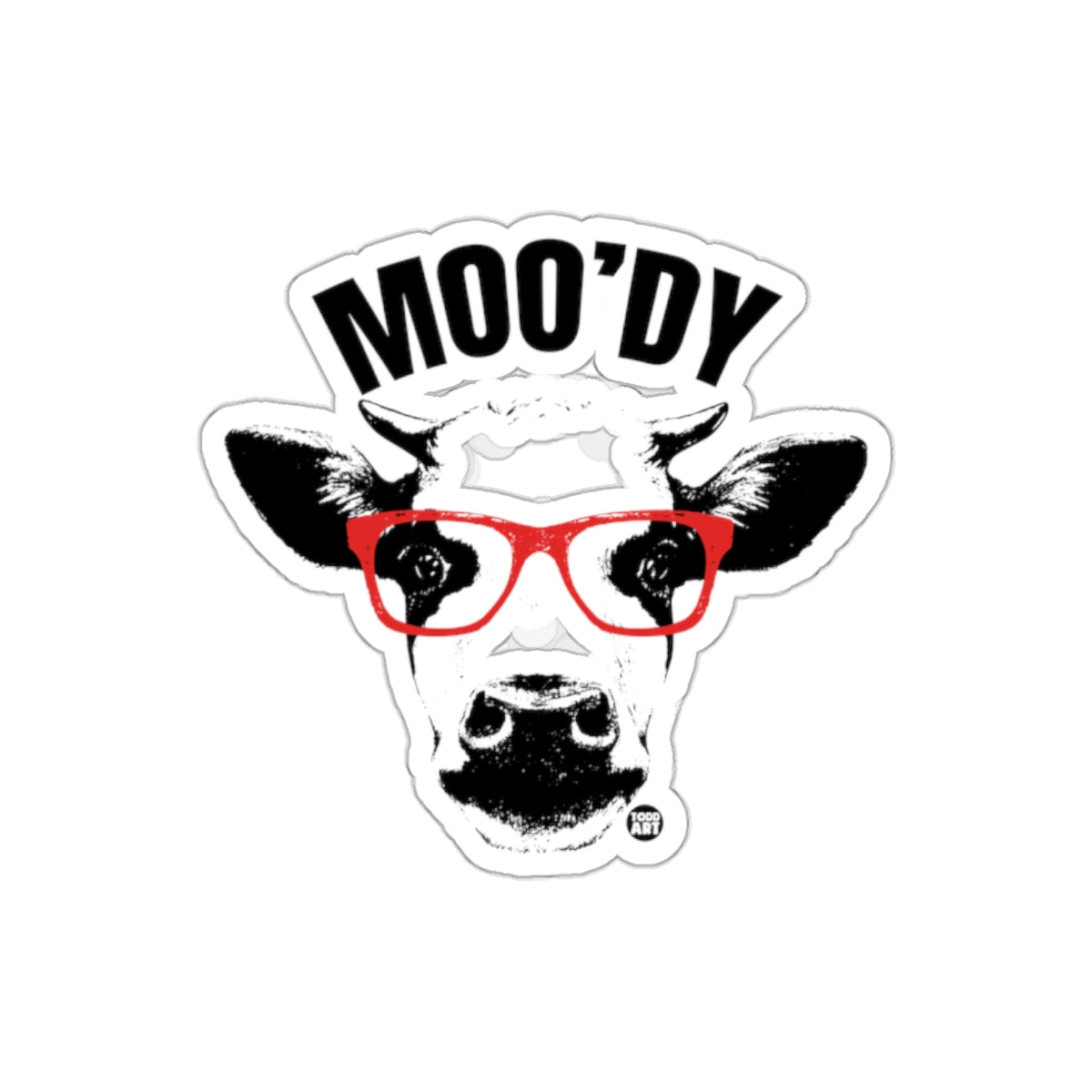 Funny Moody Cow With Red Glasses Sticker Product