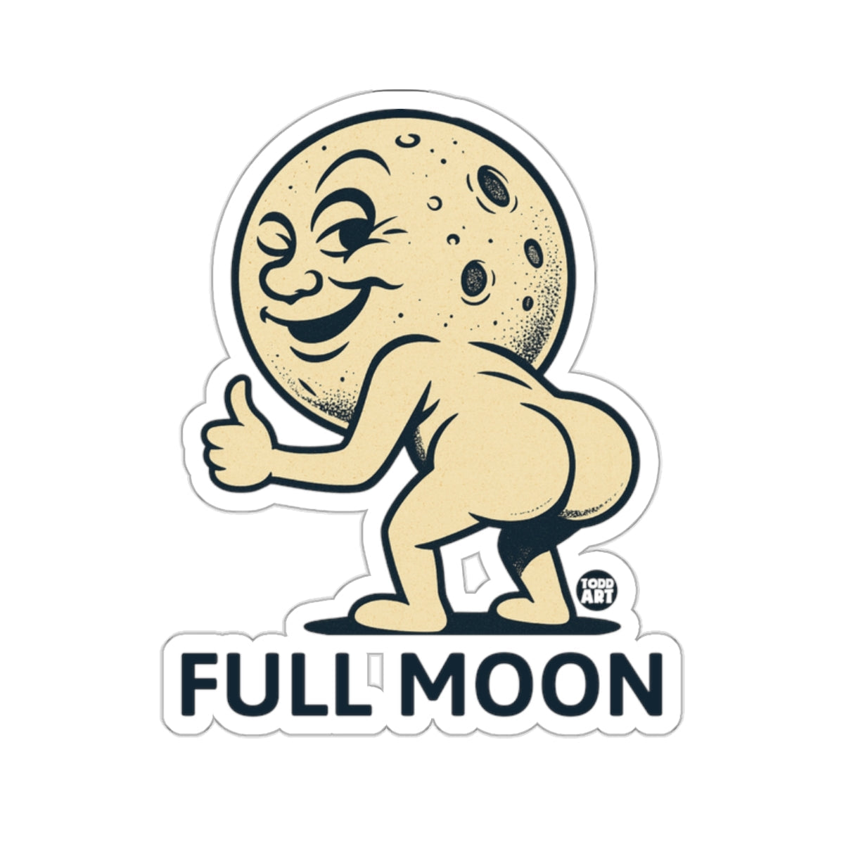 Funny Cartoon Full Moon Sticker for Humor Lovers