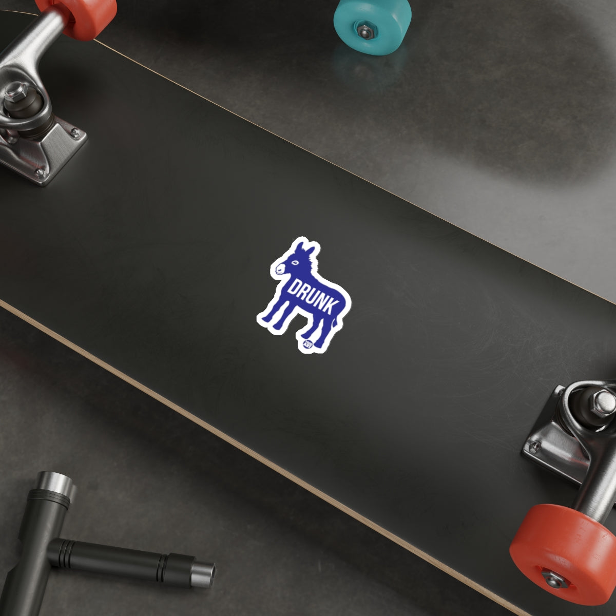 Blue Drunk Donkey Sticker on Skateboard Sticker Product
