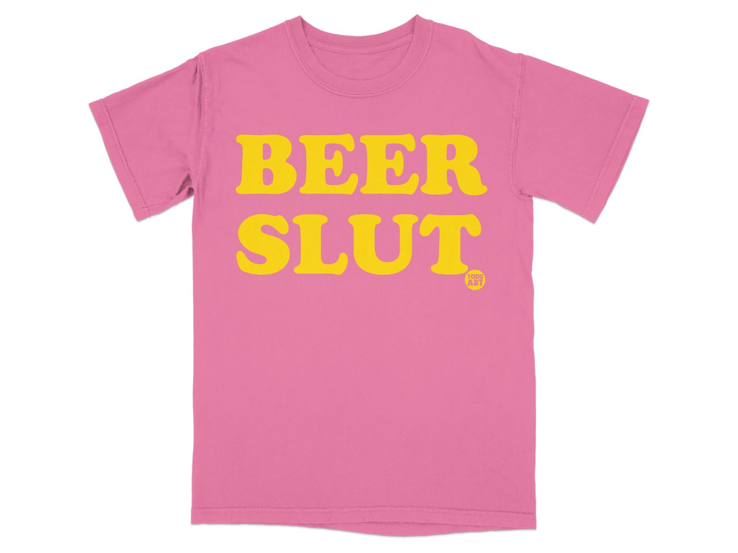 Beer Slut Yellow and Pink Graphic T-shirt