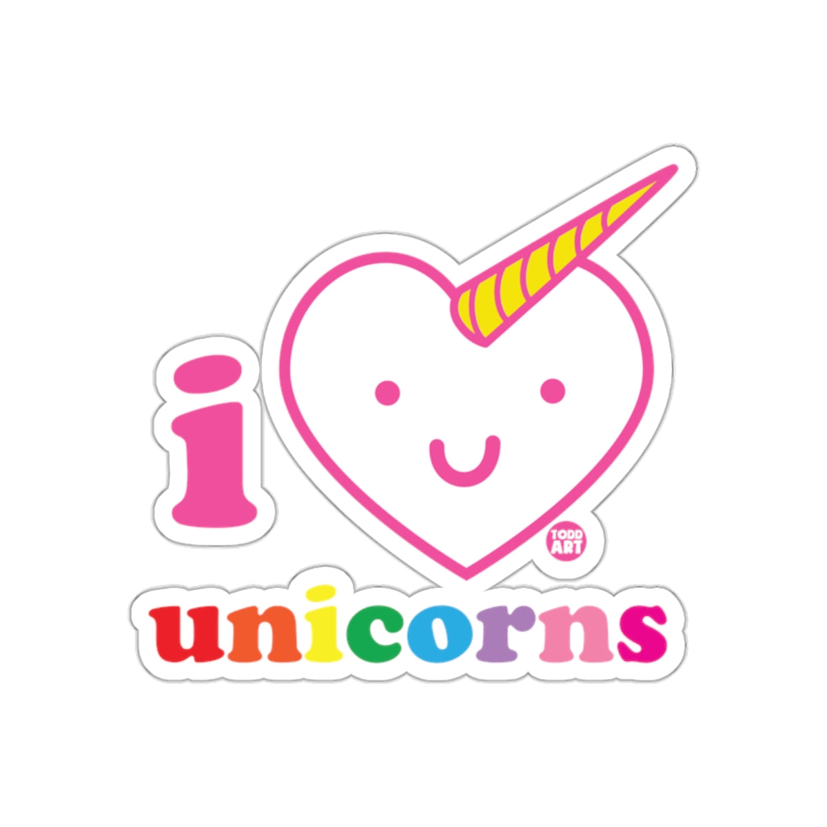 I Love Unicorns Colorful Heart Unicorn Sticker