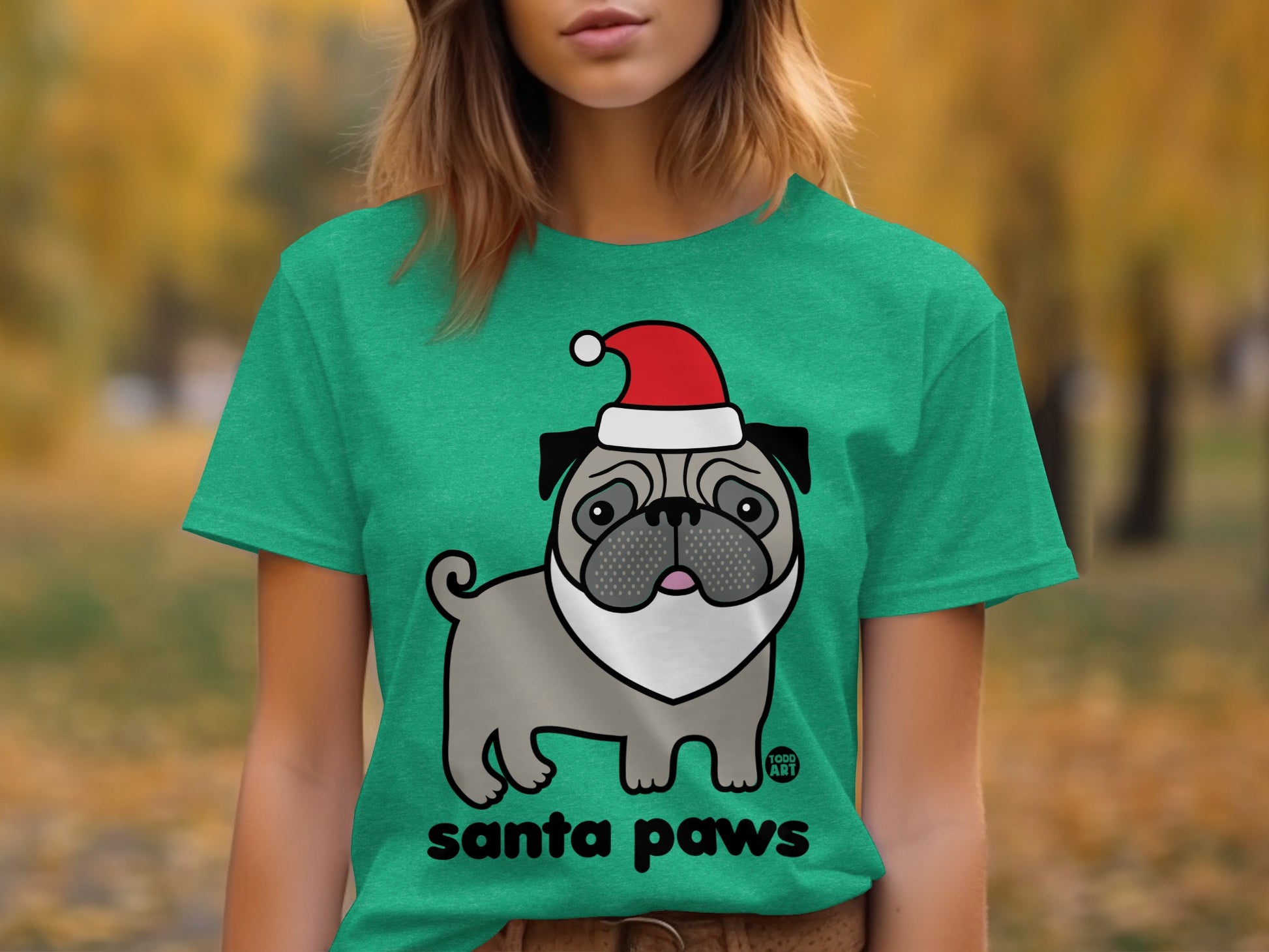 Santa Paws Cute Pug with Santa Hat Shirt