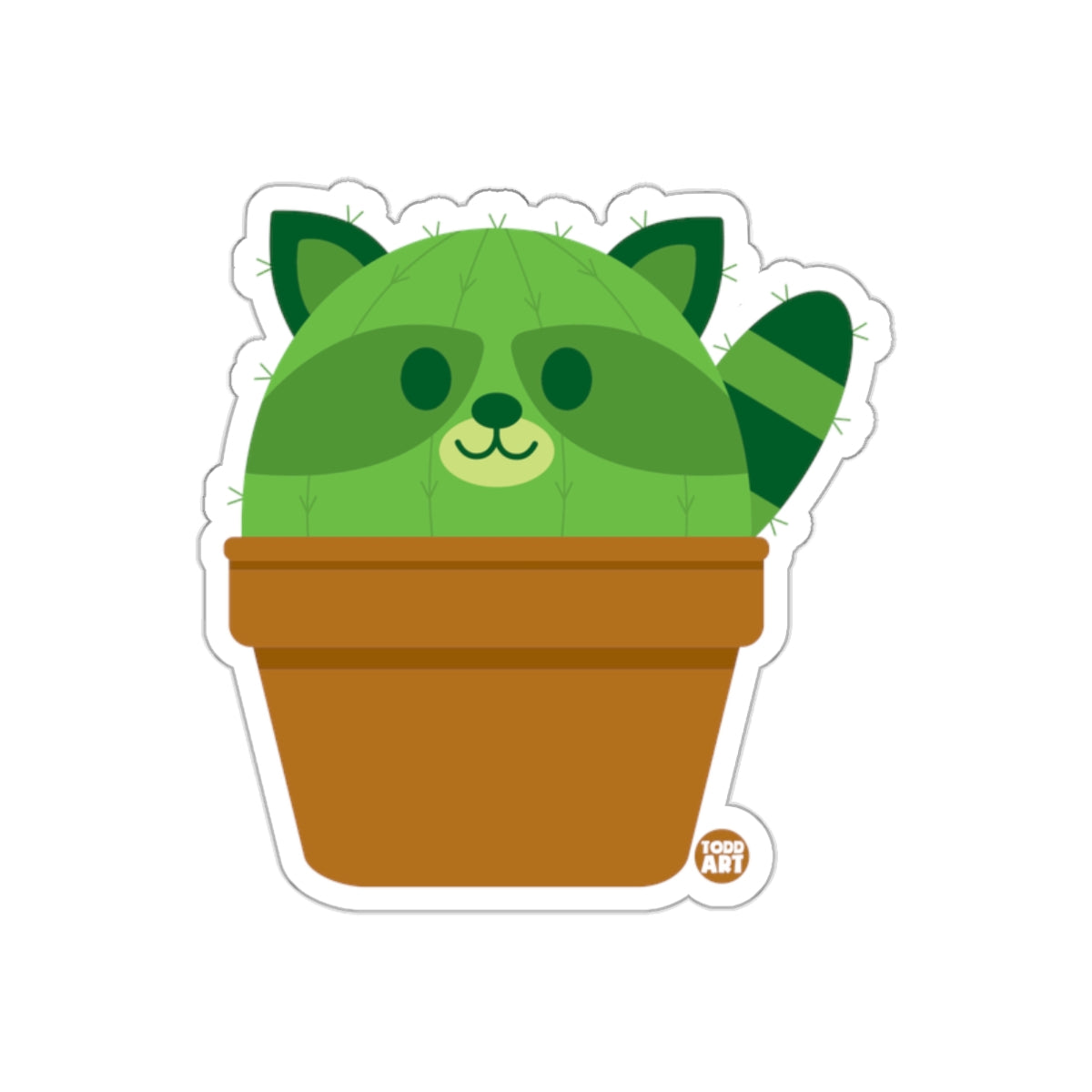 Cute Raccoon Cactus in a Pot Sticker for Decoration