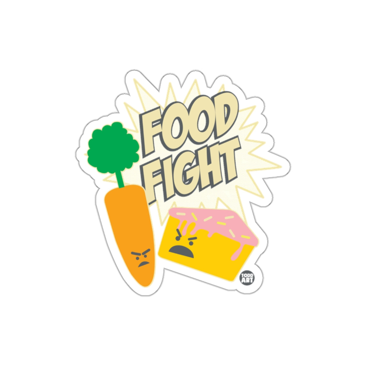 Funny Food Fight Cartoon Design Sticker