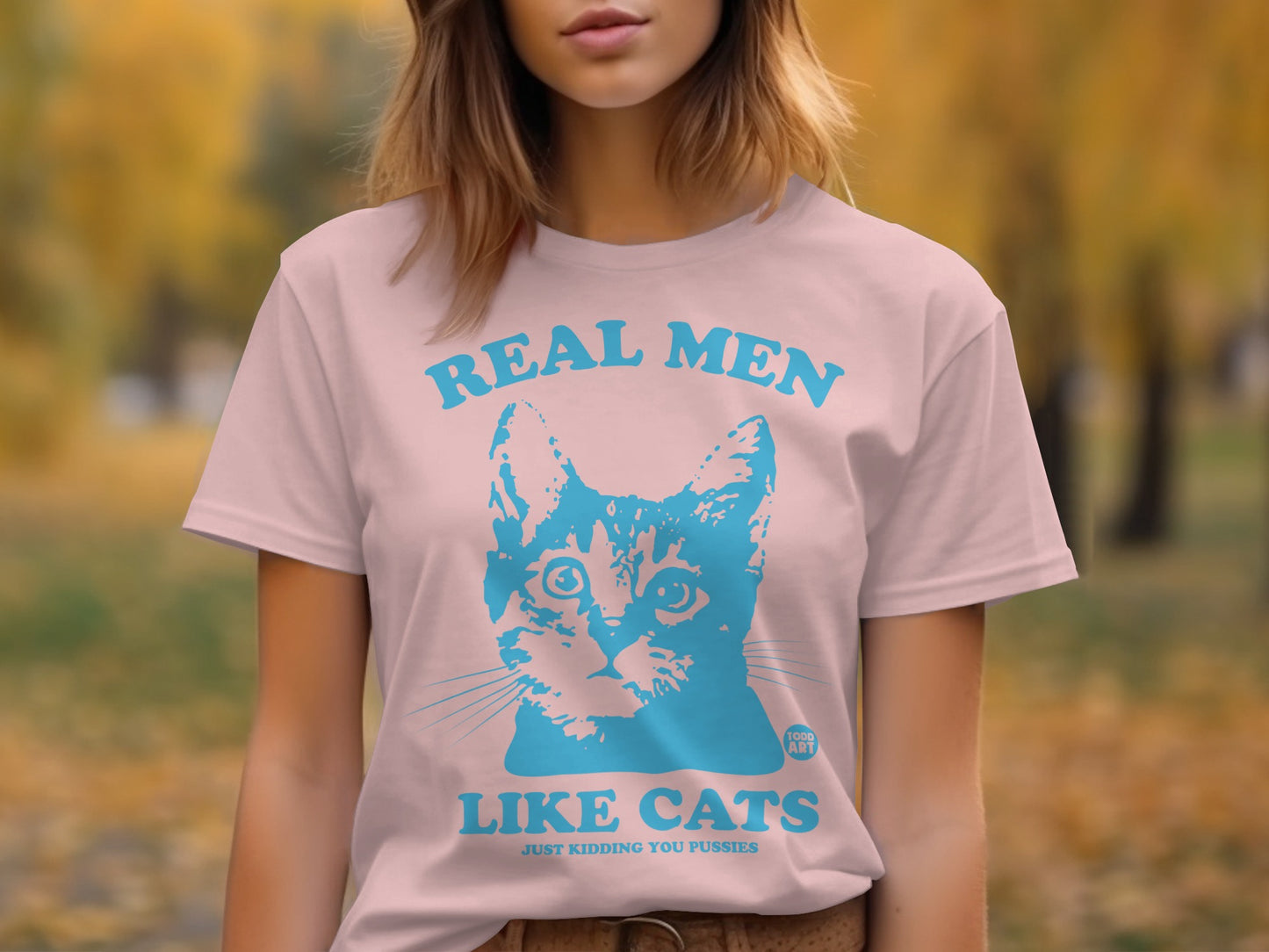 Real Men Like Cats Funny Graphic Tee Shirt