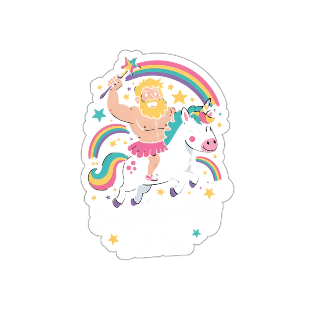 Beard Man Riding Unicorn with Rainbow Sticker