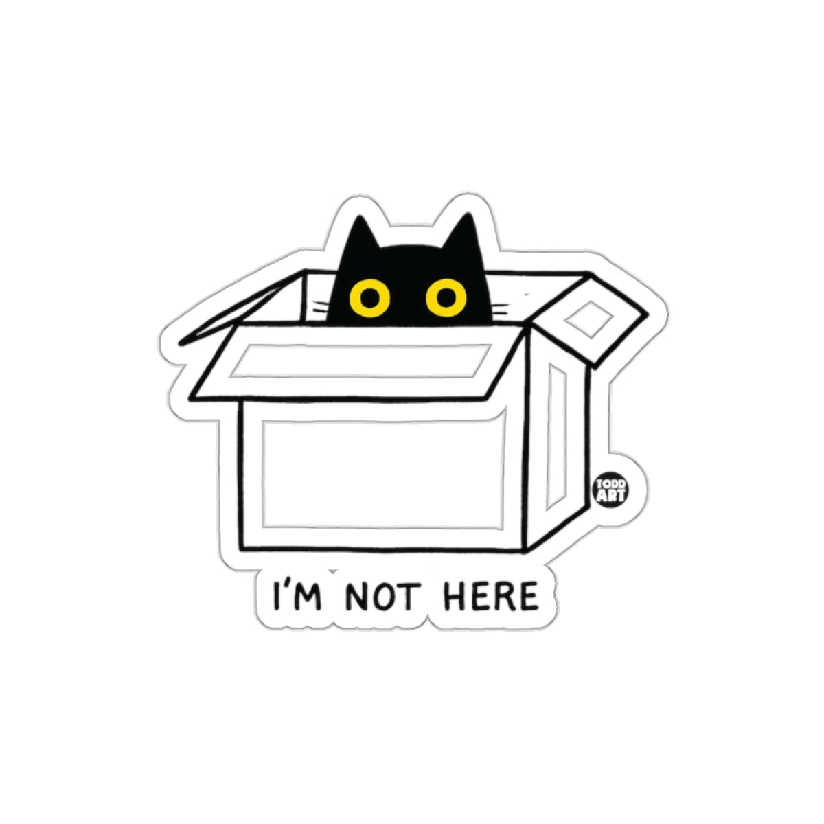 Cute Black Cat in Box with I'm Not Here Sticker