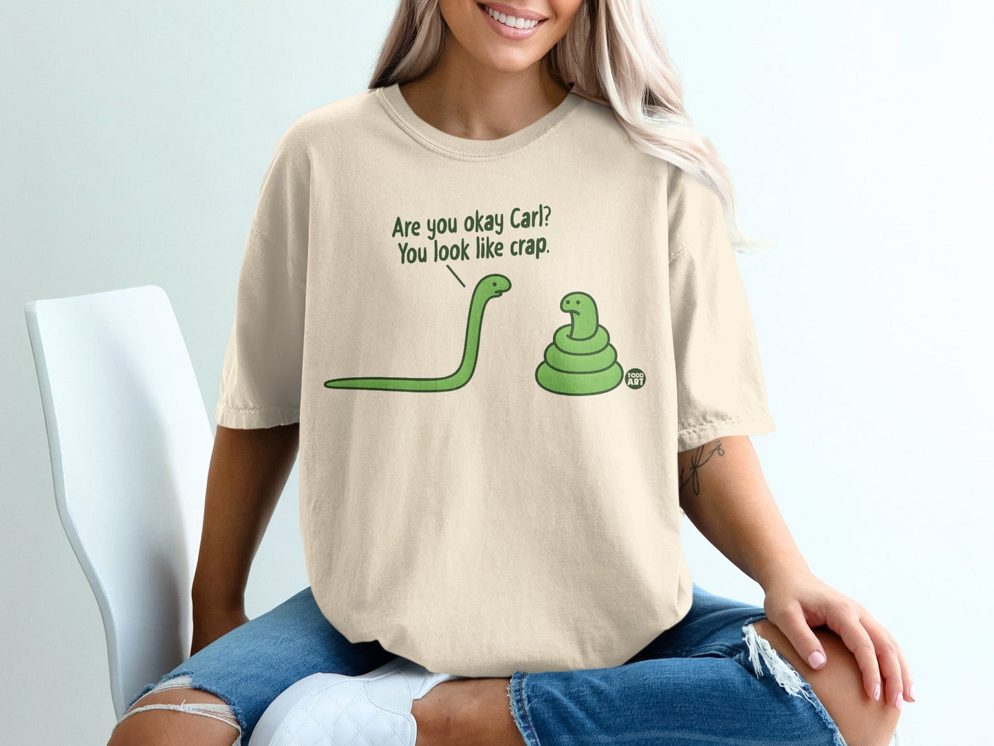 Two cartoon snakes, one asks "Are you okay Carl? You look like crap."