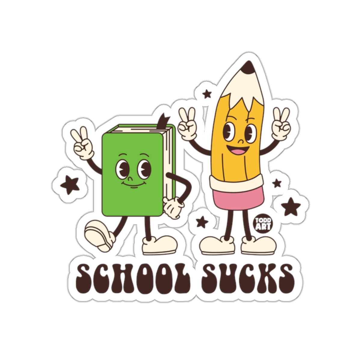 School Sucks Book and Pencil Cartoon Sticker