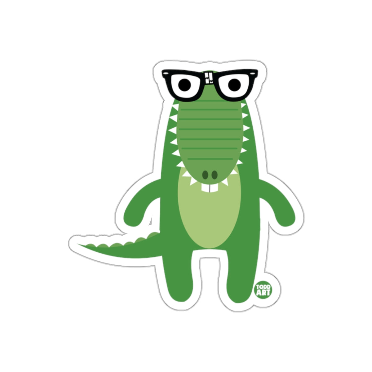 Cute Green Alligator Wearing Glasses Sticker Fun Design