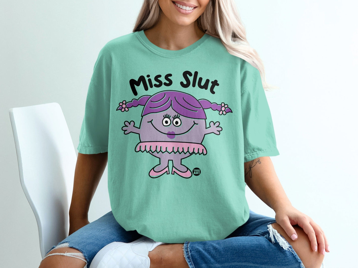Miss Slut Graphic Teal Oversized Women T-Shirt