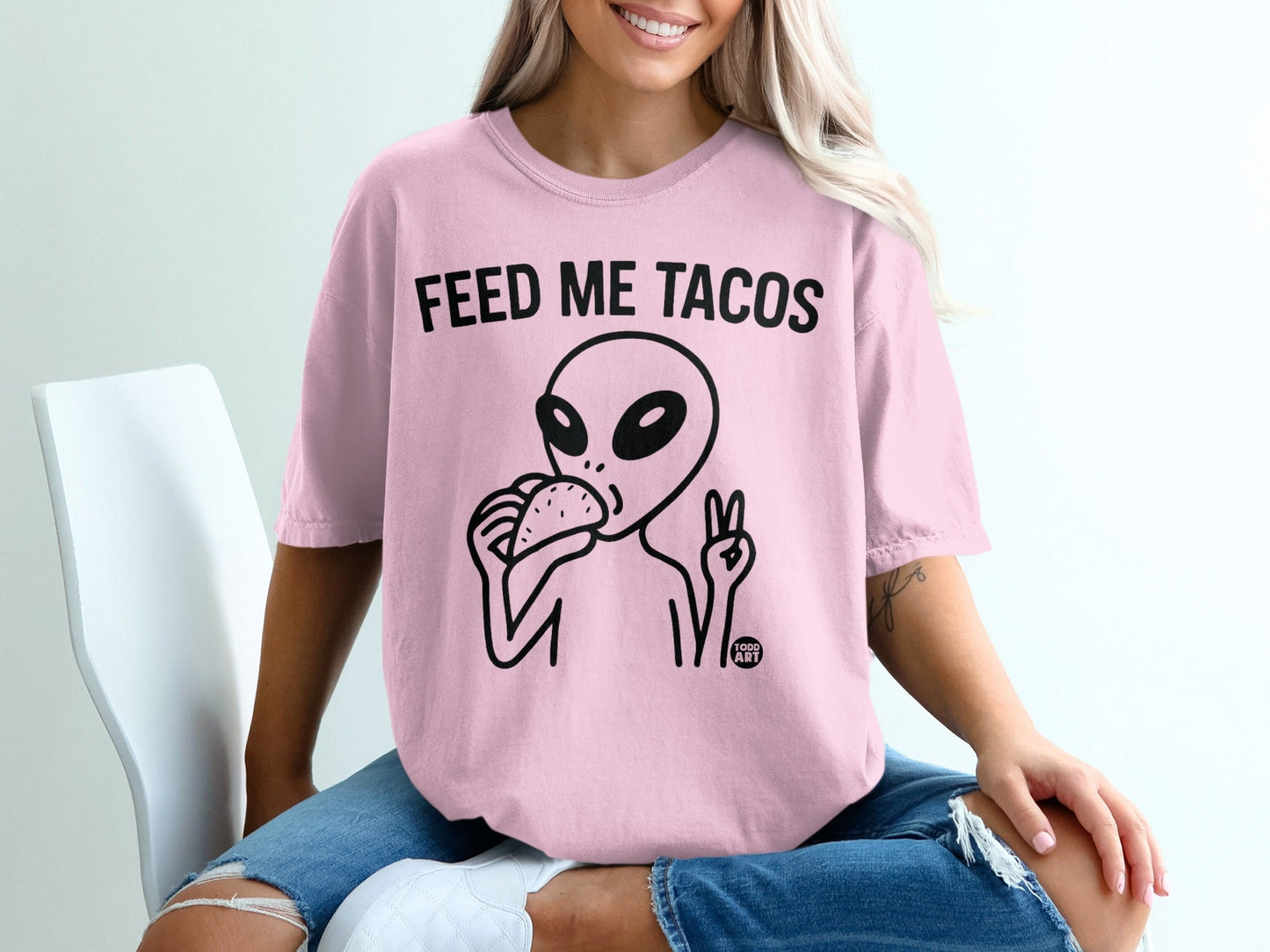 Feed Me Tacos Alien Graphic Tee Shirt for Casual Style