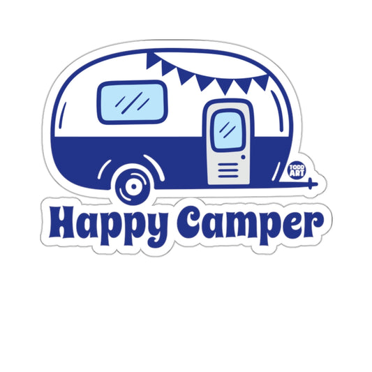 Happy Camper Blue RV Camping Adventure Artwork sticker