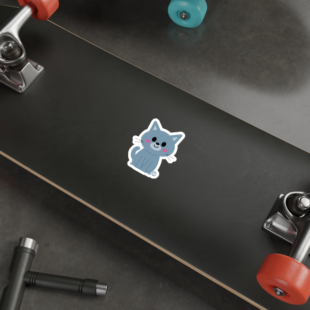 Cute Cartoon Blue Cat Sticker for Skateboards and Laptops