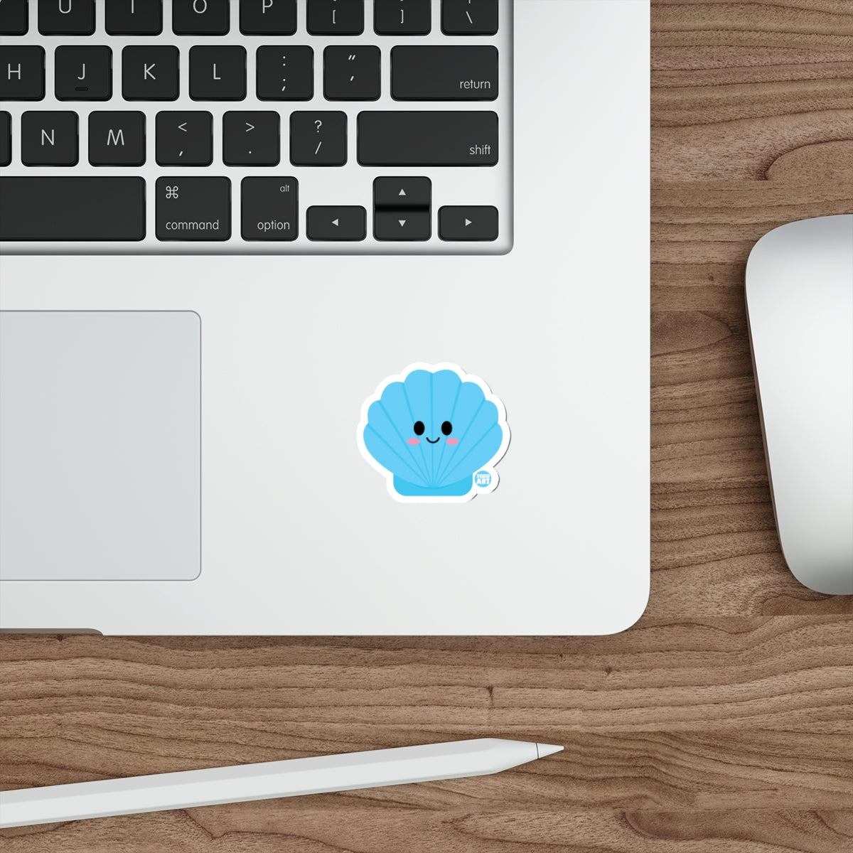 Cute Blue Smiling Seashell Artistic Sticker for Laptops