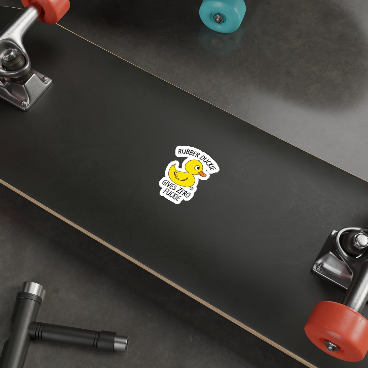 Rubber Duckie Gives Zero Fucks Skateboard Sticker