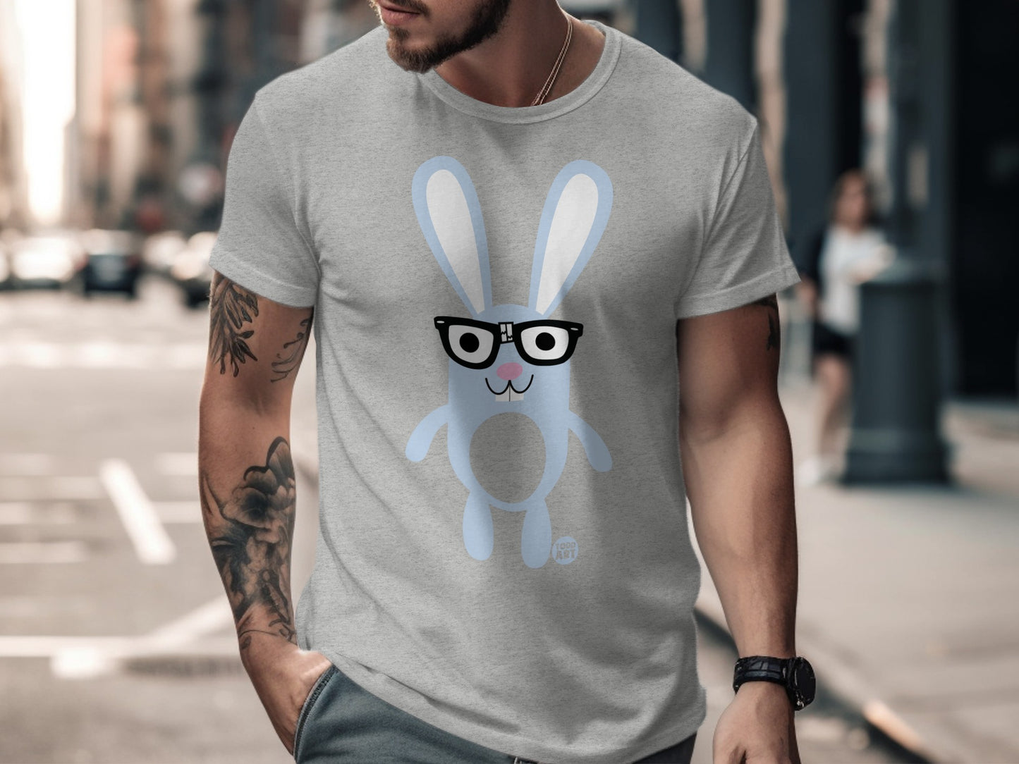 Stylish bunny with glasses graphic t-shirt product
