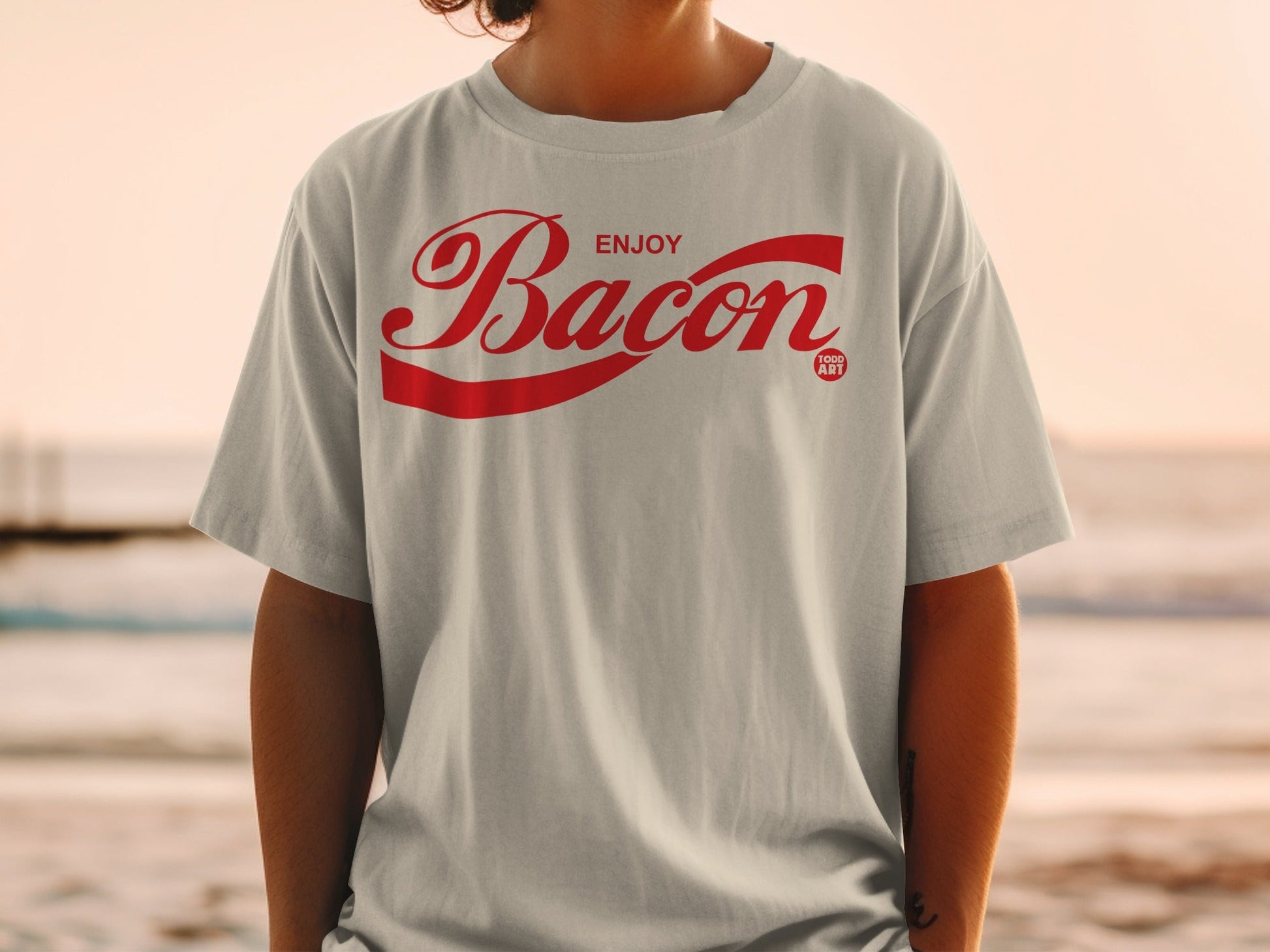 Enjoy Bacon Graphic Print T-Shirt Todd Art Design