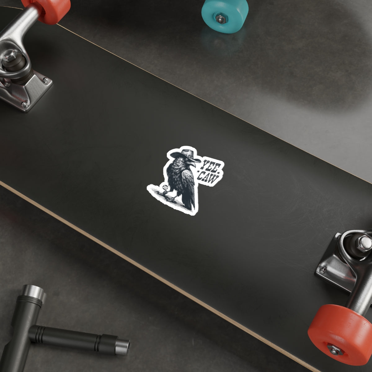 Unique Black Skateboard with Custom Raven Graphic