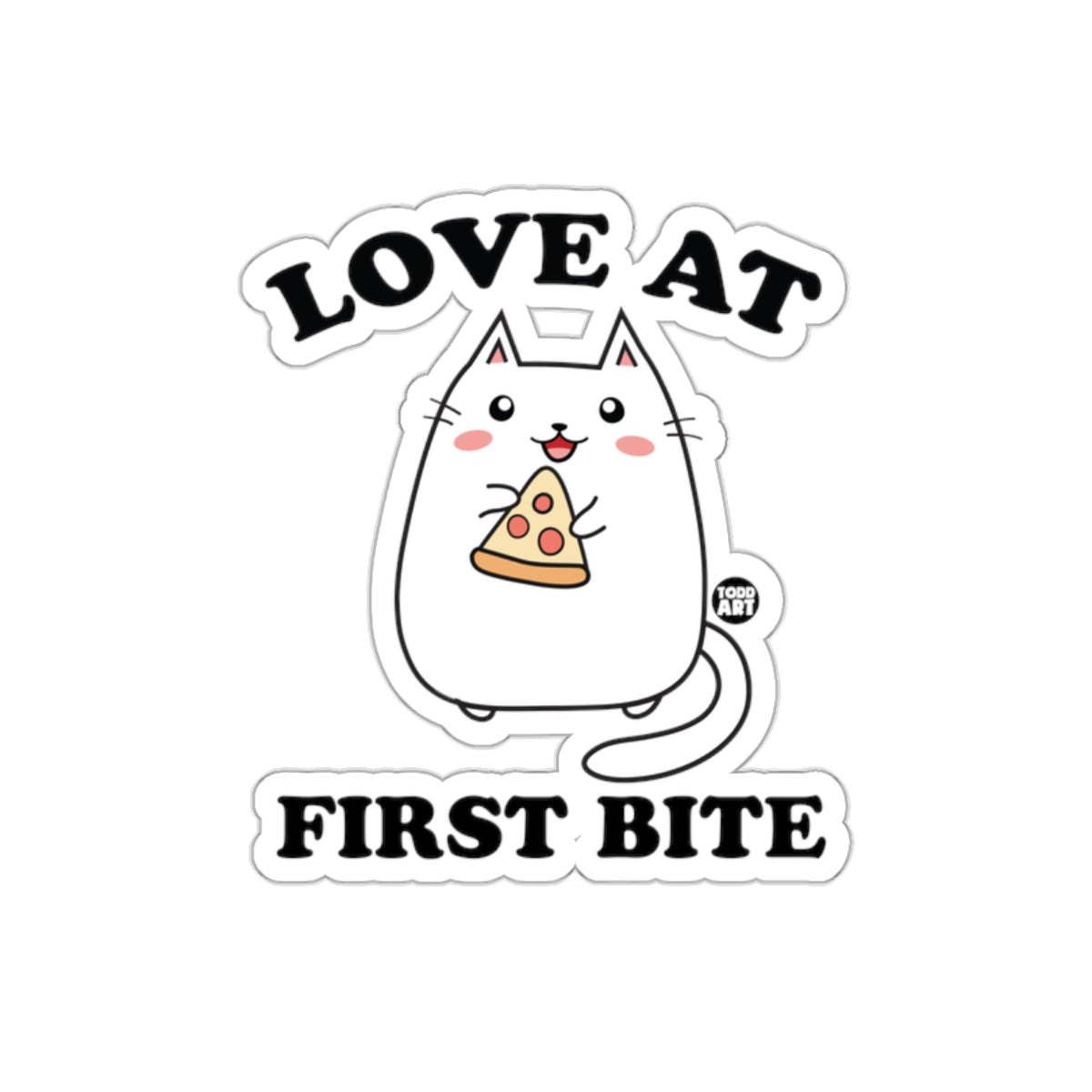 Cute Cat With Pizza Love At First Bite Sticker