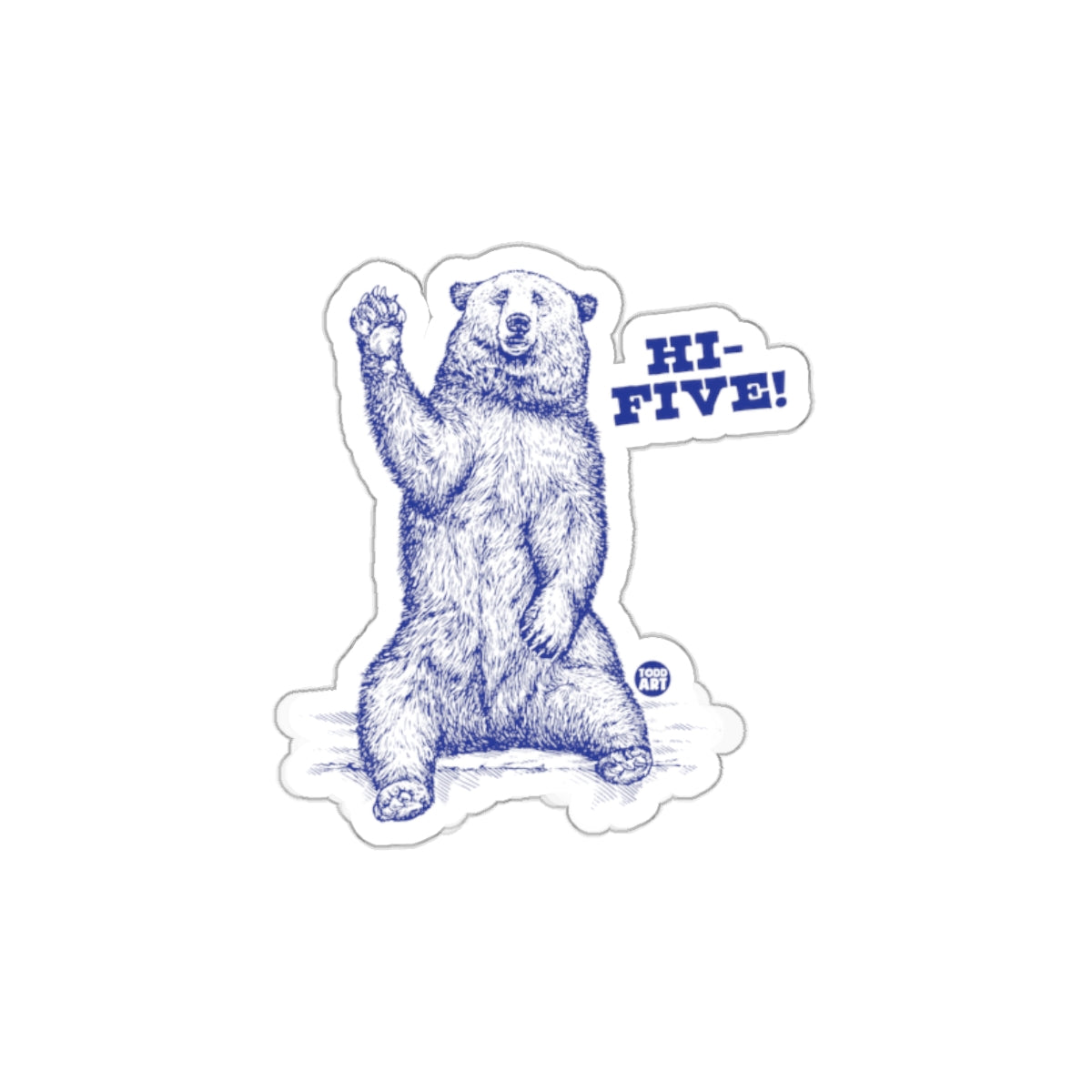 Bear Giving High-Five Gesture Blue Art Sticker
