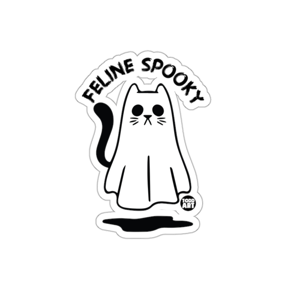 Feline Spooky Cat Ghost Design Sticker for Halloween