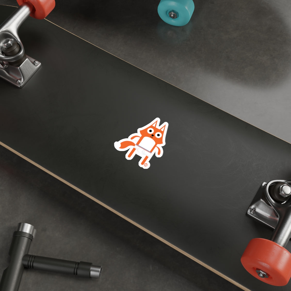 Cute Fox Sticker with Orange Wheels Skateboard
