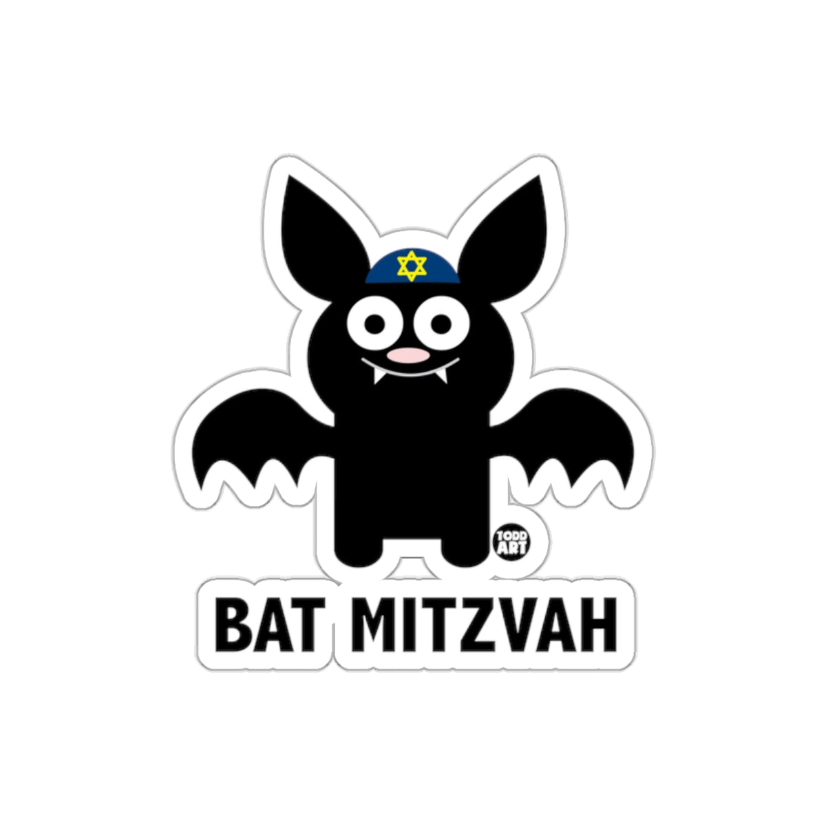 Cute Bat Mitzvah Bat Sticker with Star of David Hat