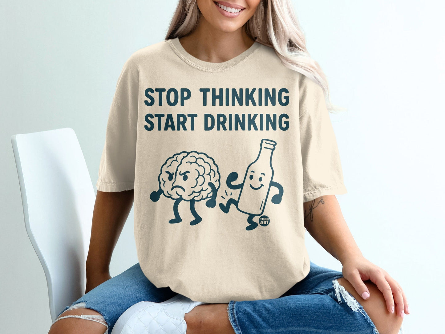 Stop Thinking Start Drinking Graphic Tee
