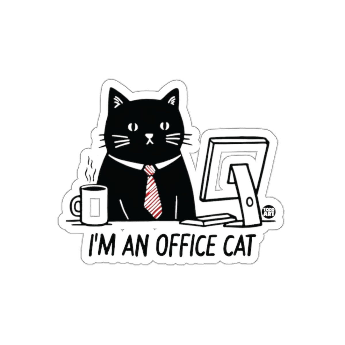 I'm an Office Cat with Coffee Mug Cartoon Sticker
