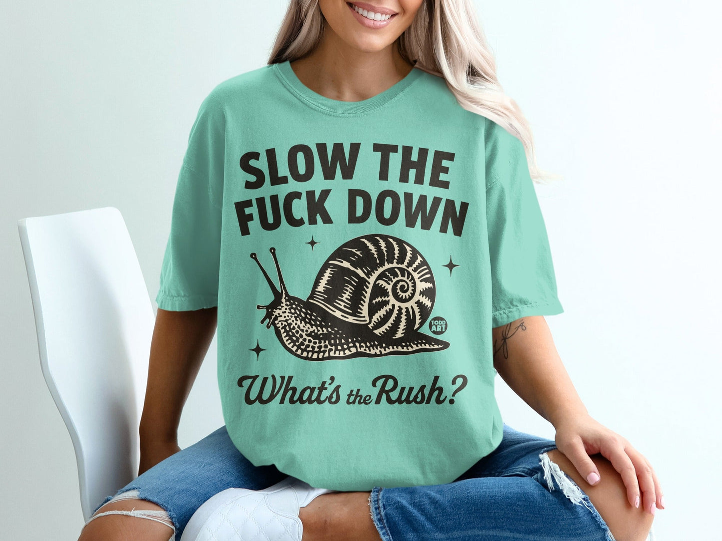 Slow The Fuck Down What's the Rush Snail Graphic Shirt