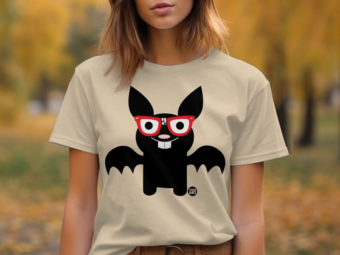 Cute Black Bat With Red Glasses Halloween T-shirt