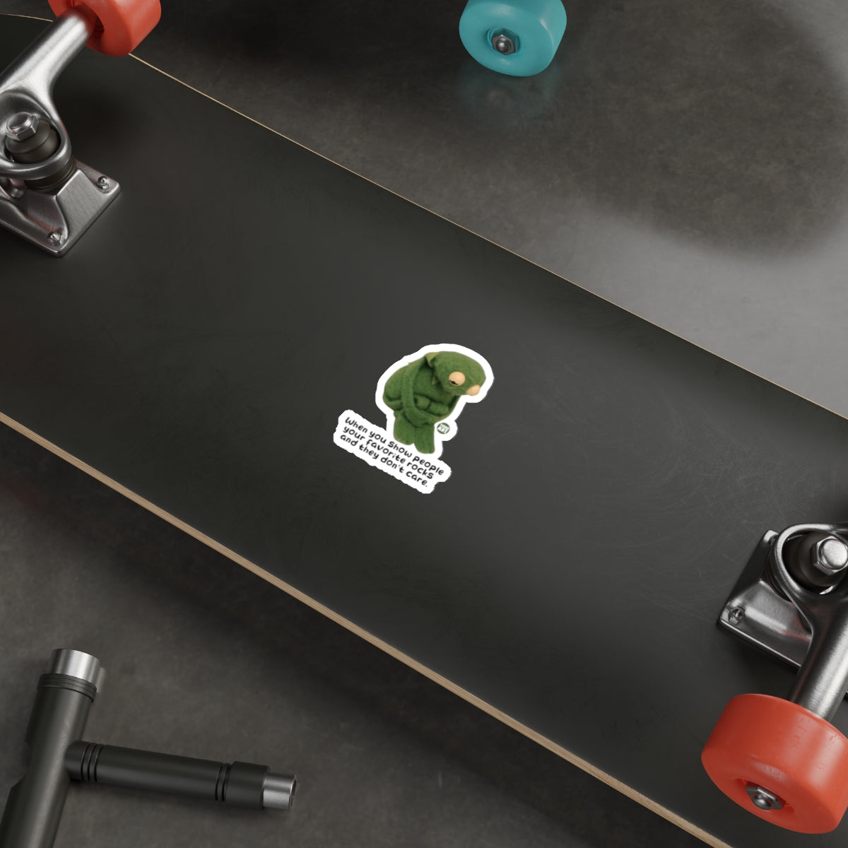Green Sad Creature Rock Show No Care Meme sticker