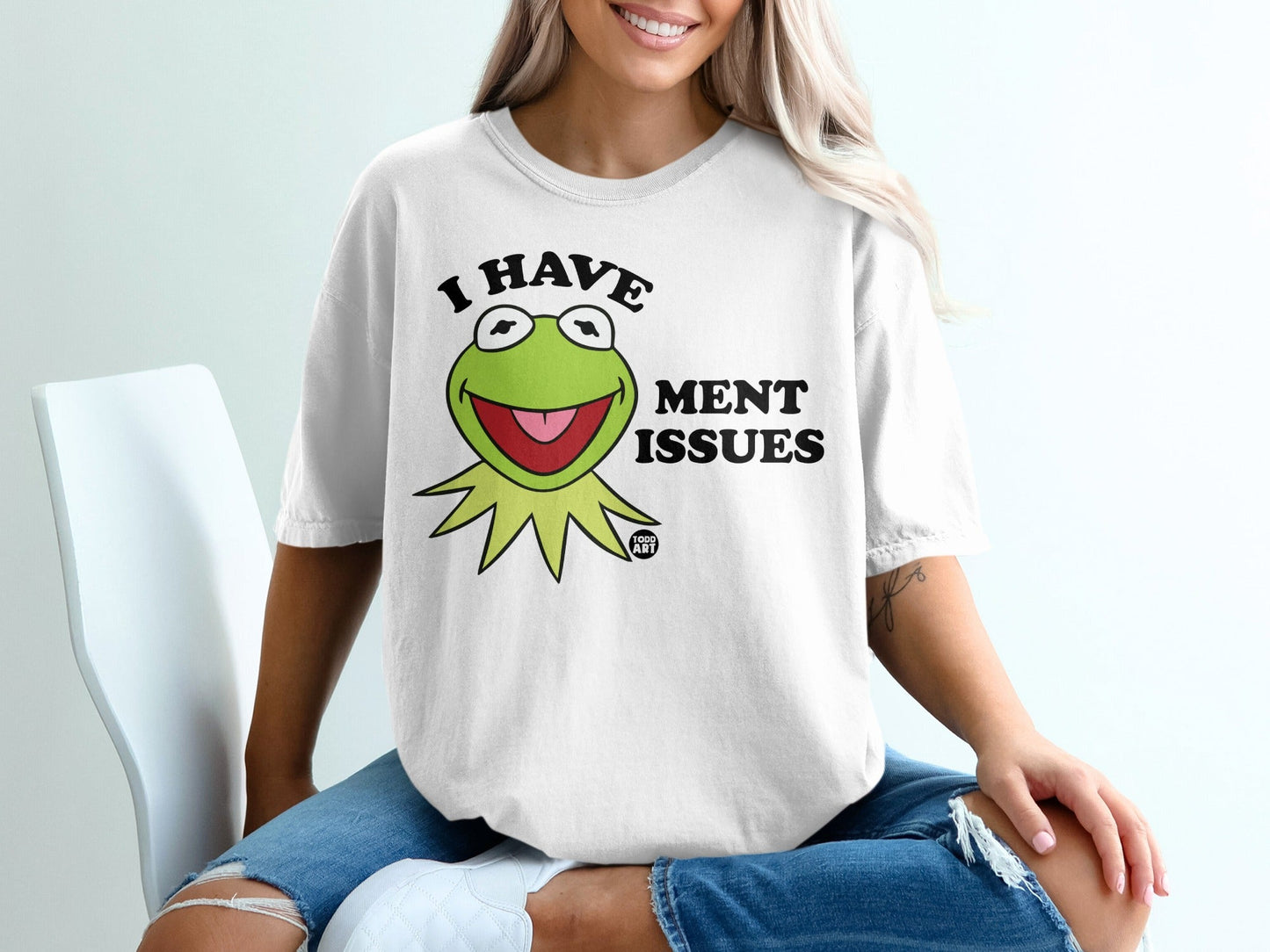 Kermit the Frog t-shirt with "I have ment issues" text.