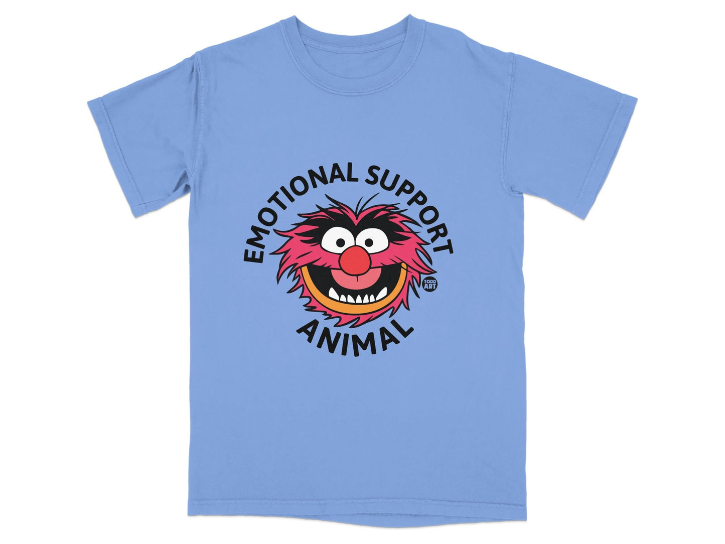 Blue t-shirt with Animal from The Muppets on the front.