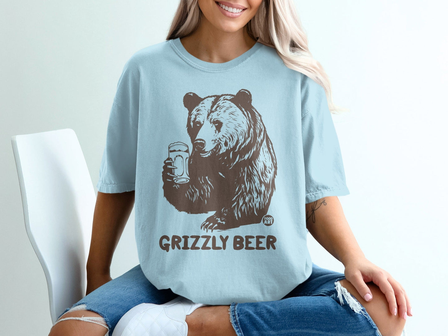 Grizzly Beer Graphic Tee with Fun Bear Illustration