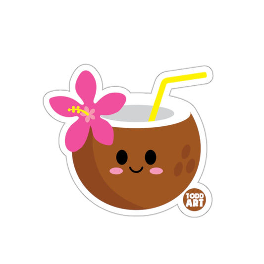 Cute Coconut Drink with Flower Cartoon Sticker