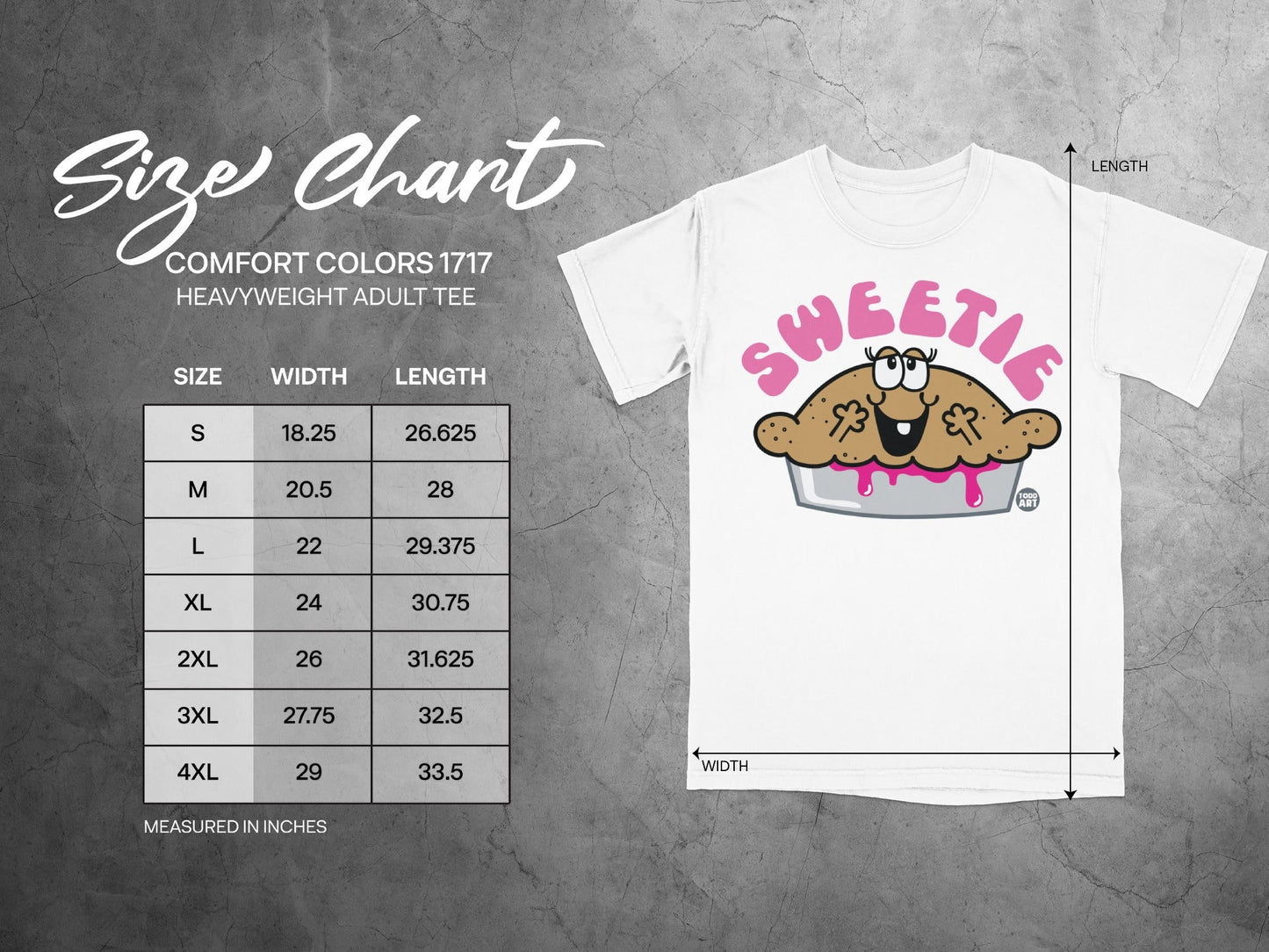 Sweetie Pie Cartoon Graphic Tee with Size Chart