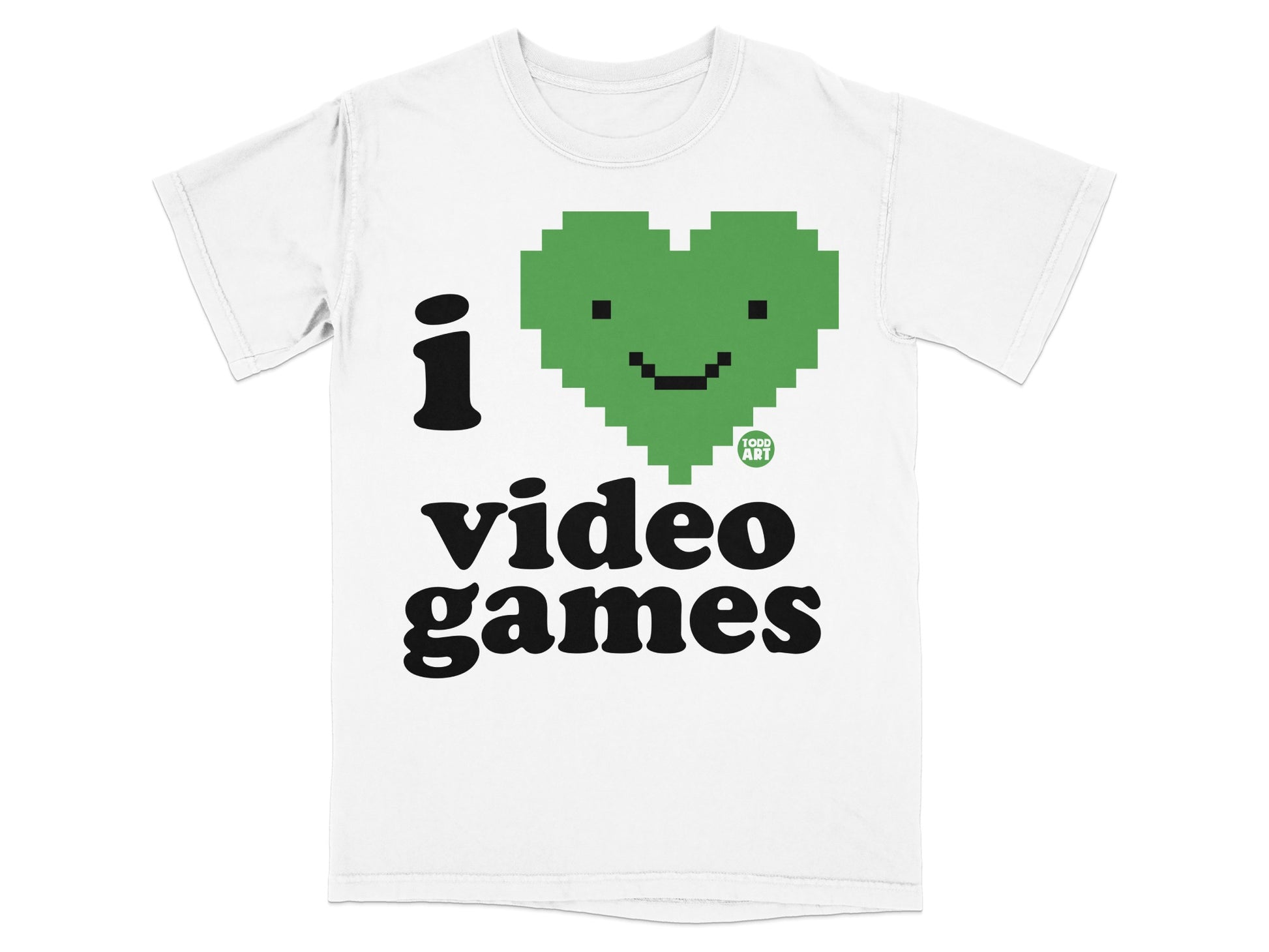 I Love Video Games Green Heart Graphic Tee Shirt