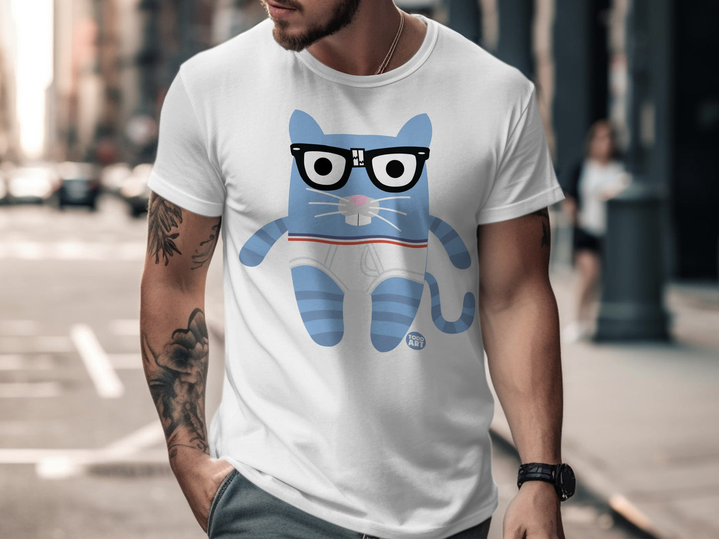 Cat with Glasses Graphic Design Men's T-shirt