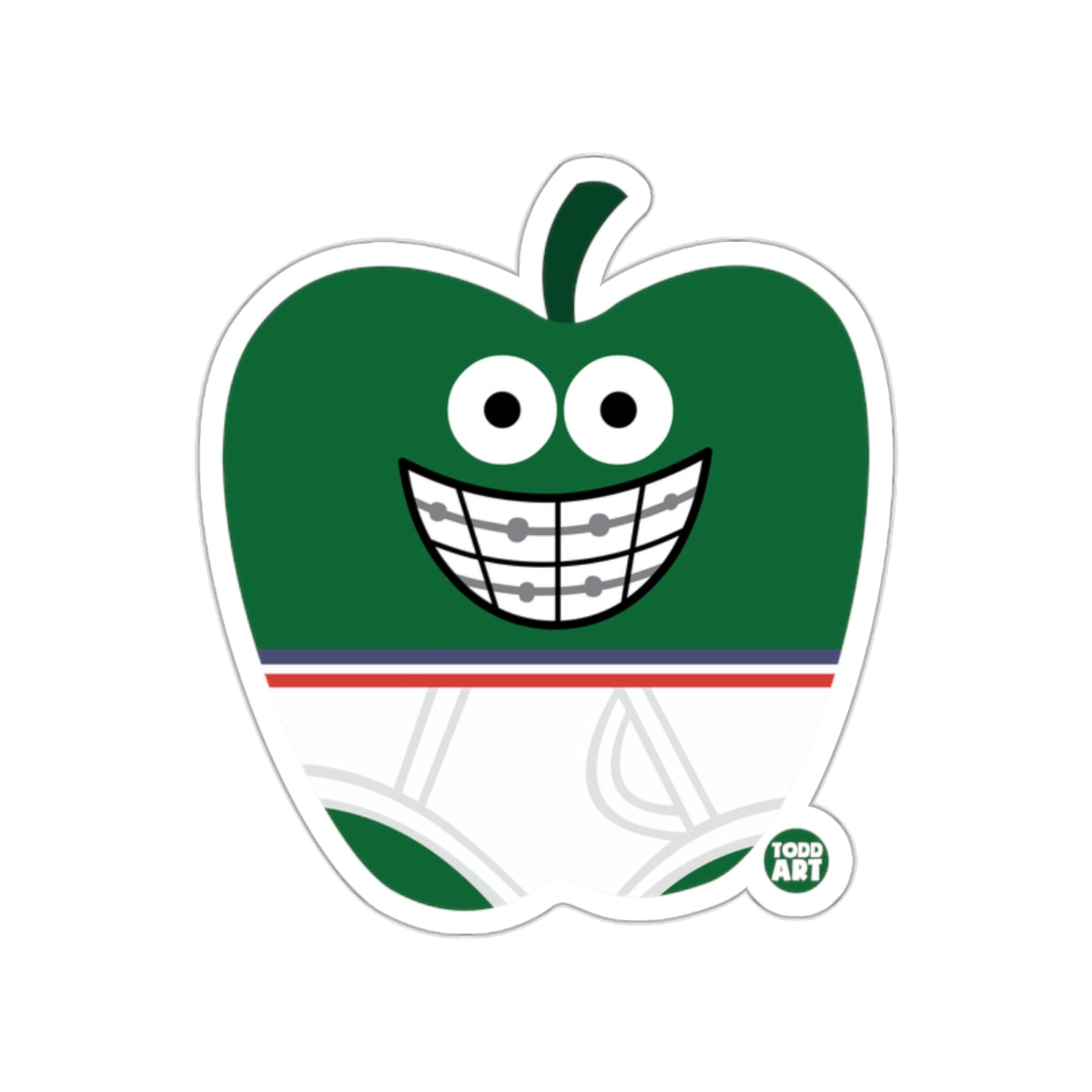 Cute Smiling Green Apple Wearing Braces Sticker