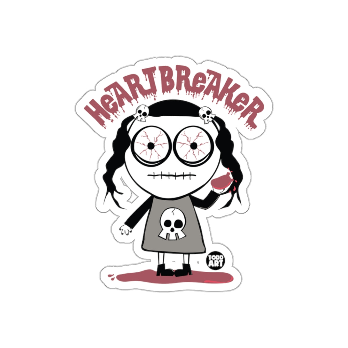 Heartbreaker Design Sticker with Skull and Doll Graphics