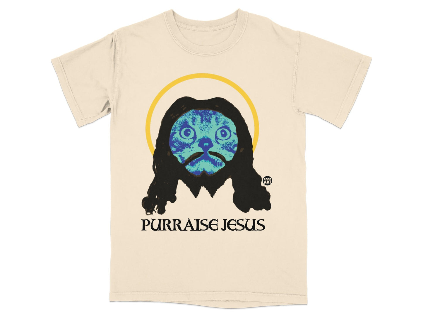 Purraise Jesus Graphic T-shirt with Cat Illustration