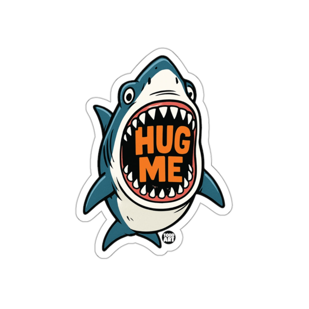 Hug Me Cartoon Shark with Sharp Teeth Artwork Stickers