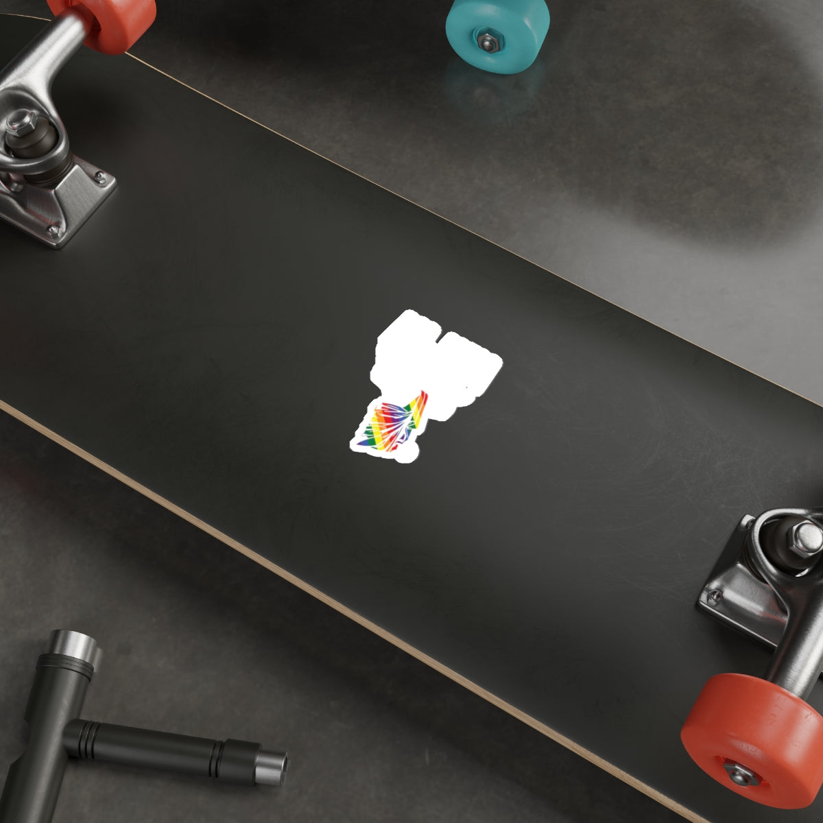 Black Skateboard with Colorful Sticker Design Deck