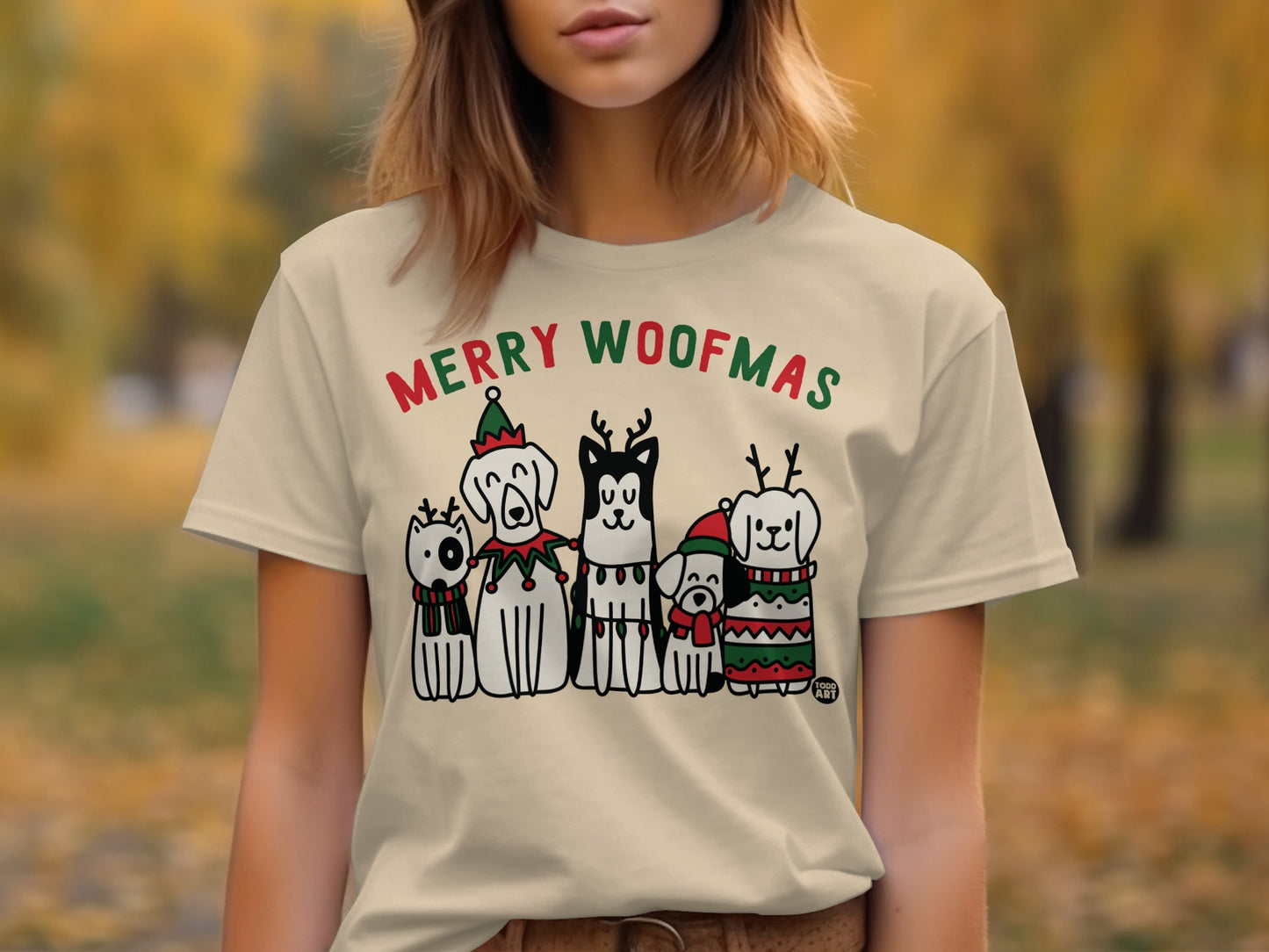 Merry Woofmas Cute Holiday Dogs Print T-Shirt