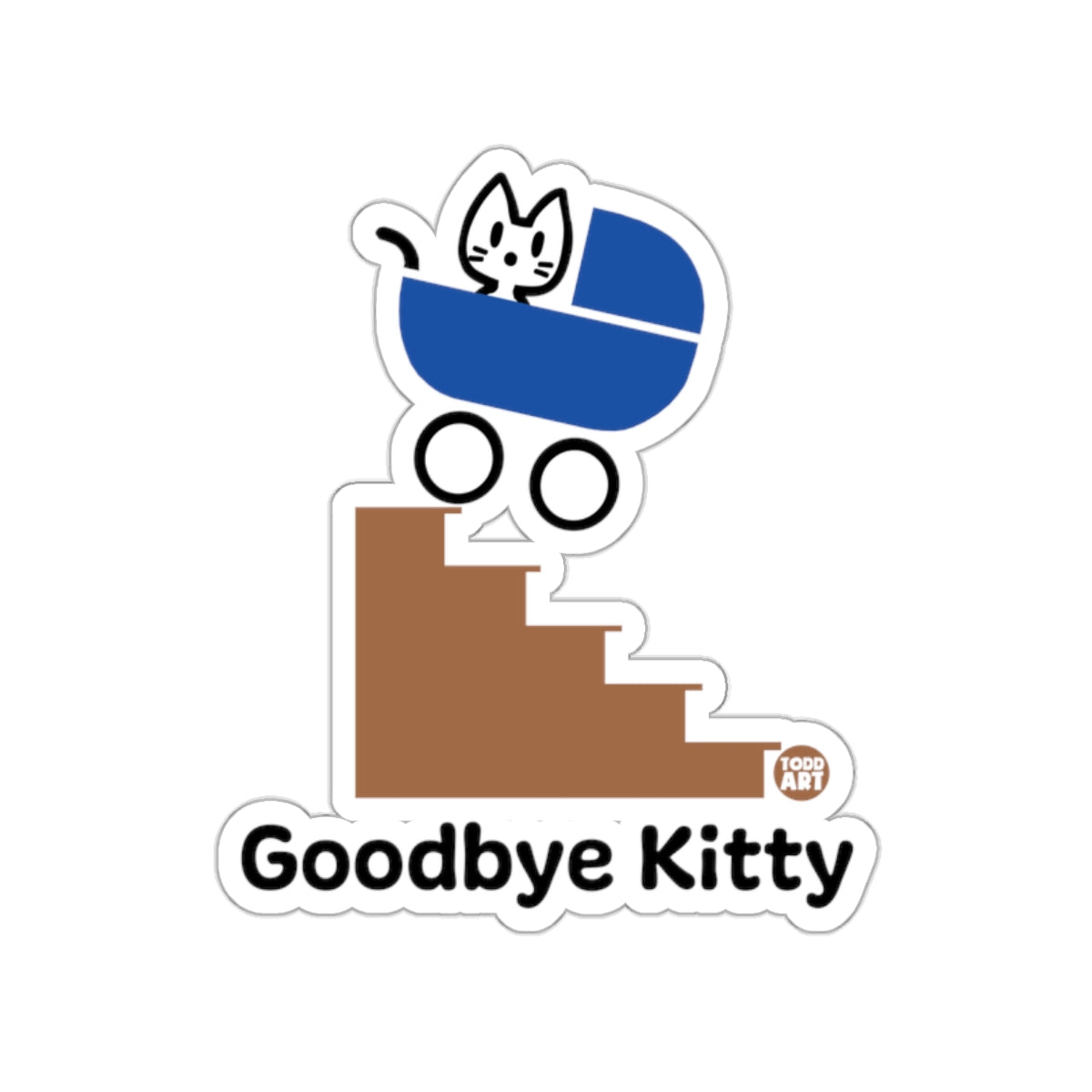 Goodbye Kitty Sticker with Cat in Stroller Design
