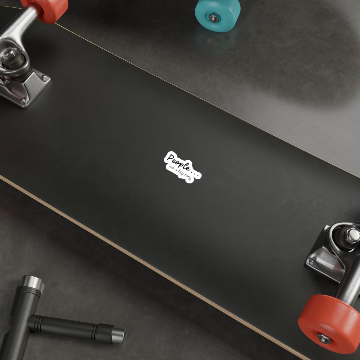 Black Skateboard Deck with Colorful Wheels