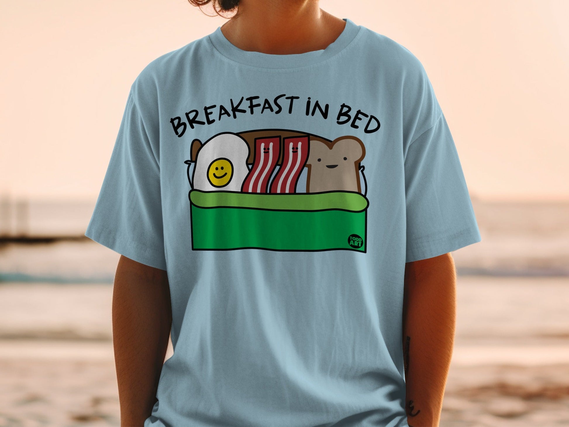 Fun Breakfast In Bed Design T-shirt for Casual Look